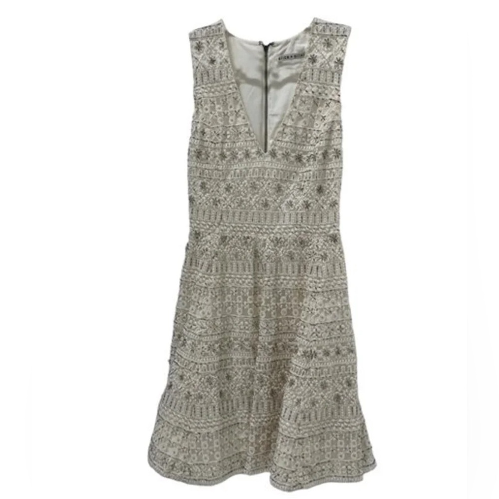 Alice + Olivia Beige Embellished Mini A framed Dress